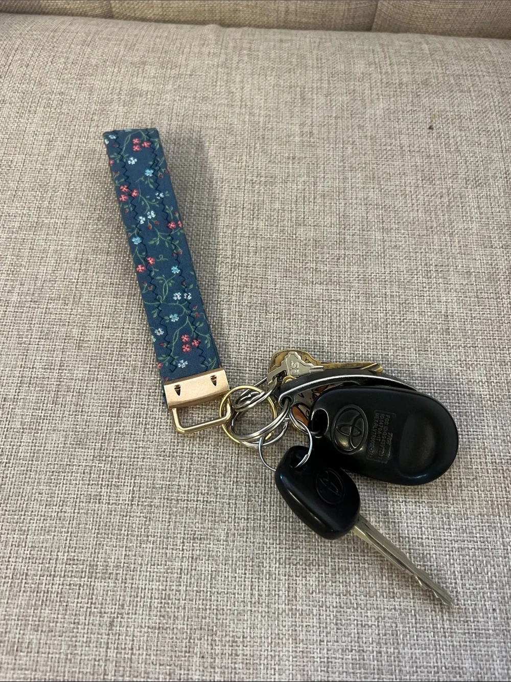 Floral Navy Wristlet Key Fob